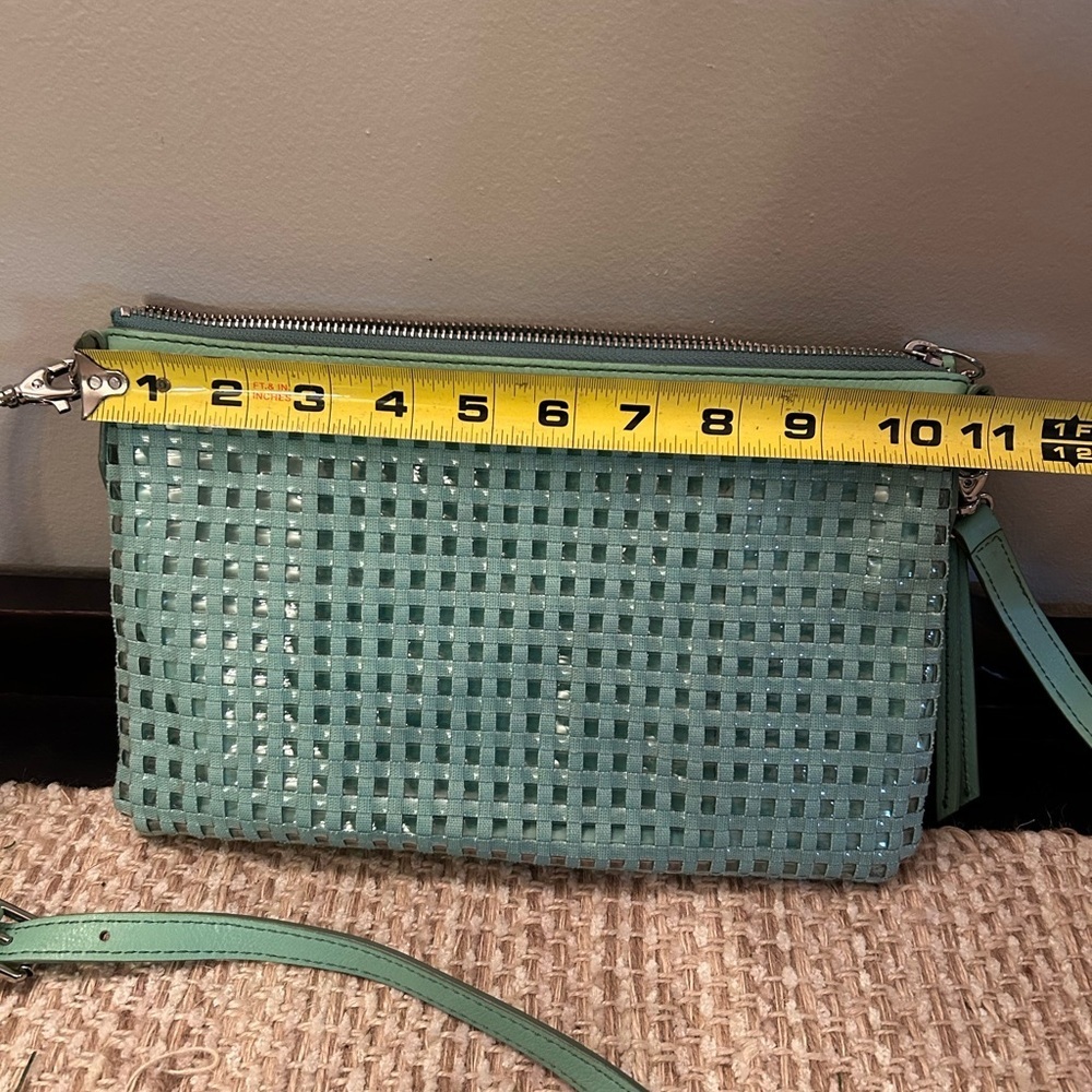 Fossil Sydney Woven Crossbody Bag Purse Green Teal Turquoise Leather ZB5715 - Picture 9 of 12